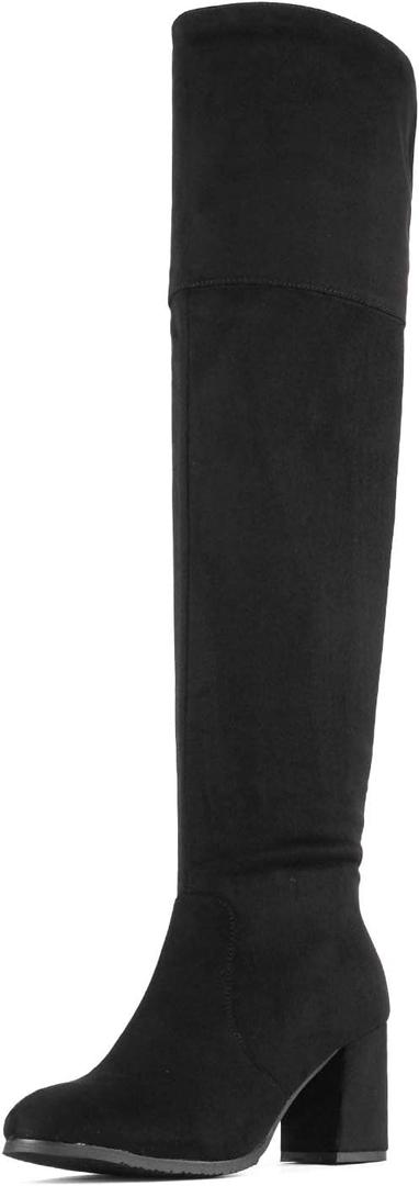 DREAM PAIRS Women's Thigh High Block Heel Over The Knee Boots (9, Black)