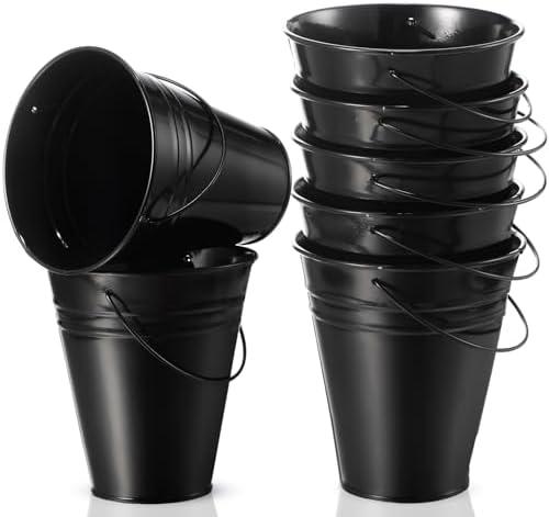 Sadnyy 4 Pack Metal Galvanized Bucket with Handle 5" Metal Buckets and Pails, Party Container Table Centerpiece for Christmas Halloween Candy Vase(Black)
