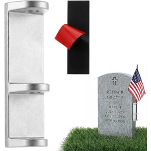 1 Pcs Aluminum Adhesive Flag Holder for Gravestones and Memorials with Silver Finish Durable and Secure Attachment for Stone and Concrete Memorials Cemetery Flag Display Holder