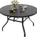 Soohow Round Outdoor Patio Dining Table, 47" Round Patio Table with 1.57" Umbrella Hole, Metal Outdoor Dining Tables for Patio, Graden, Backyard and Poolside, 47" Dia