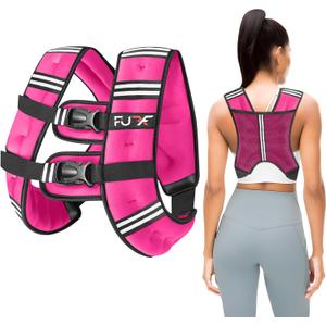 FUFF Weighted Vest Woman, 5/10/12/15/20/25/30 LB Womens Weight Vest for Walking, Strength Training Weight Vests for Female Men, Reflective Stripe Fitness Body Vest for Workout Running Jogging (Pink)