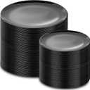 PULOTE 200PCS Black Plastic Plates - Heavy Duty Black Disposable Include 100 Each (10 inch Dinner & 7 inch Dessert) Plates, Disposable for Party, Birthday & Graduation