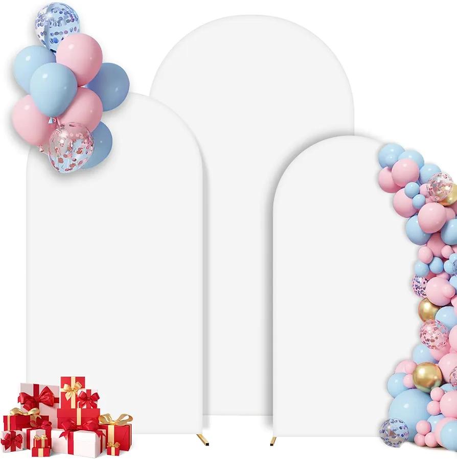 Set of 3 Wedding Arch Cover, 7.2ft, 6.6ft, 6ft White Spandex Arch Covers Stretchy Backdrop, Round Top Chiara Backdrop Cover for Wedding Birthday Party Baby Shower Banquet Decoration (White)