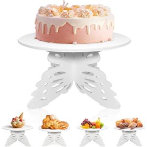 AOCEAN 12 Inch Butterfly Cake Stand, White Butterfly PVC Cake Holder for Birthday Wedding Party, Round Cake Stand for Dessert Table
