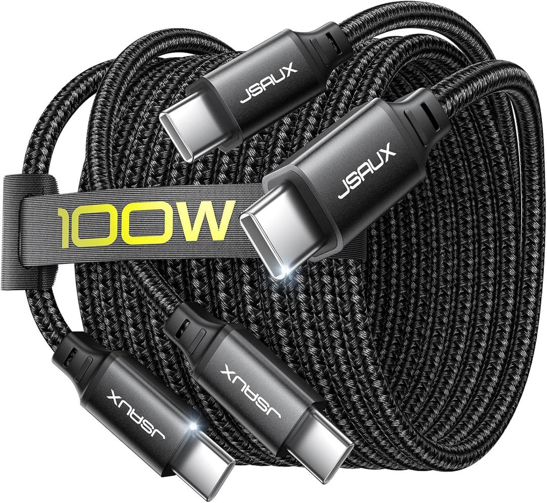 JSAUX 100W USB C to USB C Cable [2-Pack 6.6FT], Type C Fast Charging Cable Compatible with iPhone 16/16 Plus/16 Pro Max/iPhone 16e, iPhone 15 Series, Galaxy S25/S24/S23/S22, MacBook, iPad, Pixel-Black (6.6ft+6.6ft)