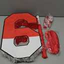 16 Inch Red and White Number 6 Pinata, Birthday Pinata with 16 Inch Piata Stick Blindfold Confetti for Kids 6th Birthday Party Decorations