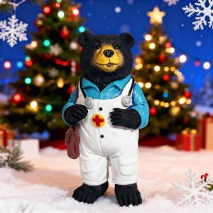 Black Bear Figurine Home Decor Bear Statue,for Office, Desk, and Shelf Decoration,Doctor Themed Birthday Gifts