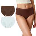 USEASY Seamless Underwear for Women Cotton Crotch Underwear Breathable No Show Panties 2 Pack Sculpted Brown/Sea Salt Blue F (Blue)