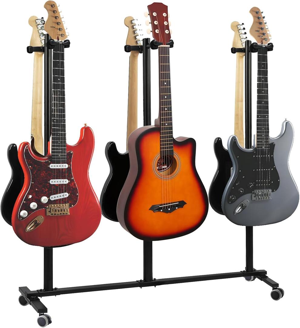 Multi Guitar Stand, Guitar Rack with Acoustic Holder, Reversible with Safety Support, Suitable for Acoustic Guitar, Electric Guitar, Bass and Banjo (6 Holders)