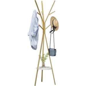 HOME BI Coat Rack Hat Stand Free Standing Display Hall Tree Metal Hat Hanger Garment Storage Holder with 9 Hooks for Clothes Hats and Scarves in Gold,17.72" Wx17.72 Dx70.87