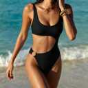 SUUKSESS Women Sexy One Piece Tummy Control Swimsuit Cutout Backless Bathing Suit (Black, S)