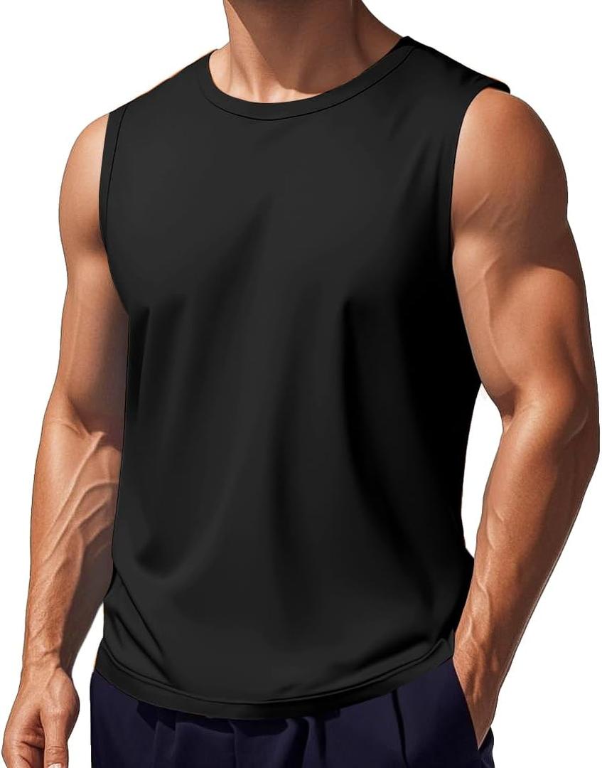 EKLENTSON Mens Sleeveless Shirts Lightweight Cotton Muscle Shirts Gym Training Active Tank Soft Summer Beach Casual Tank (Black, S)