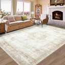 Vintage Living Room Area Rug - 6x9 Large Machine Washable Boho Moroccan Distressed Farmhouse Rugs for Bedroom - Soft Non-Slip Indoor Floor Accent Rugs for Office Dining Room (Beige, 6' x 9')