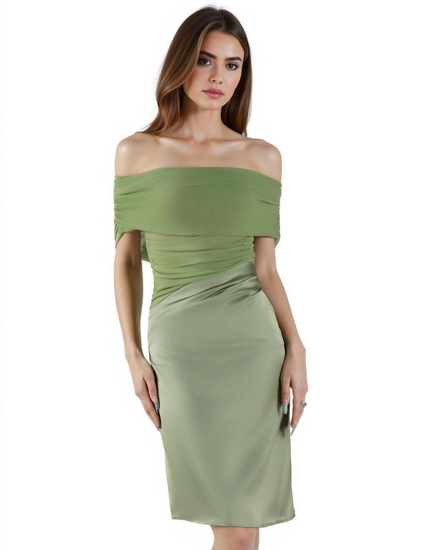 Zeflows Womens Off Shoulder Mesh Sheer See Through Bodycon Dresses Cutout Ruched Satin Sexy Y2k Beach Clubwear Dresses, Light Green-M 