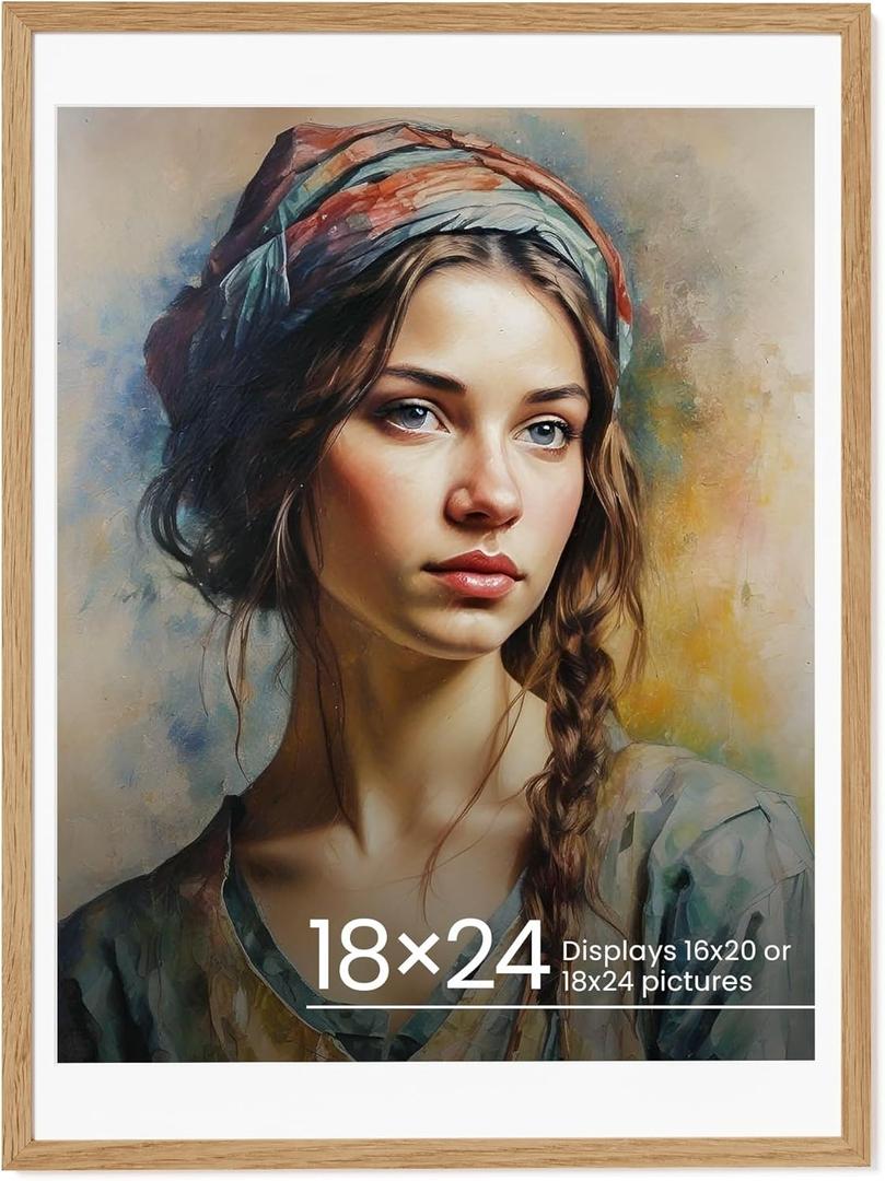 Vivelove 18x24 Oak Wood Picture Frames for Wall, Crafted Photo Frame with Mat to 16x20 Graduation Picture Display,Family Picture,Wedding Picture Tabletop & Wall Decoration