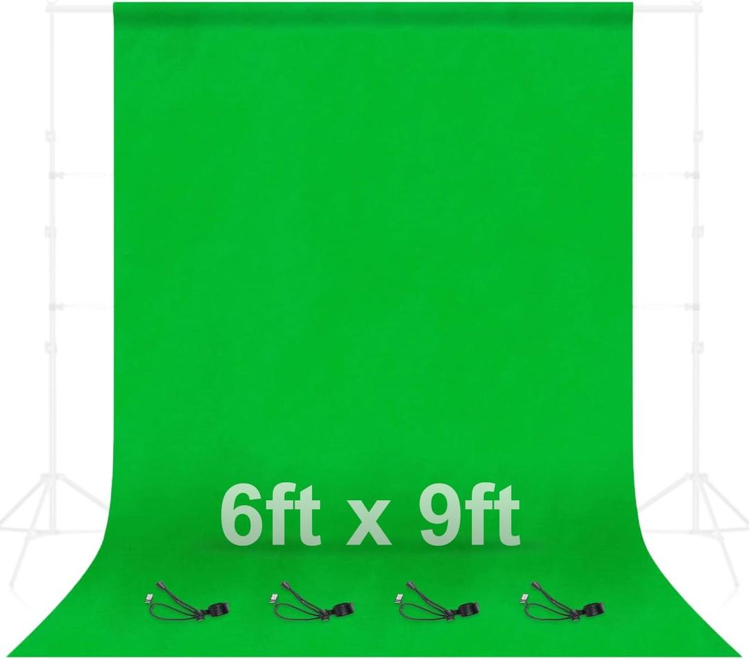 EMART Green Screen Backdrop, 6 x 9 Ft Photography Greenscreen Background Sheet Fabric Kit for YouTube Video Streaming Zoom, Small Photo Chromakey Muslin Cloth Curtain with 4 Clip (6x9ft)