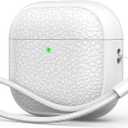 R-fun for Airpods 4 Case, Soft TPU (Leather-Like Design) Drop Protection Cover for Men and Women with Lanyard and Cleaner Kit, Compatible with Apple Latest Airpods 4th Gen(USB-C)(2024)-White