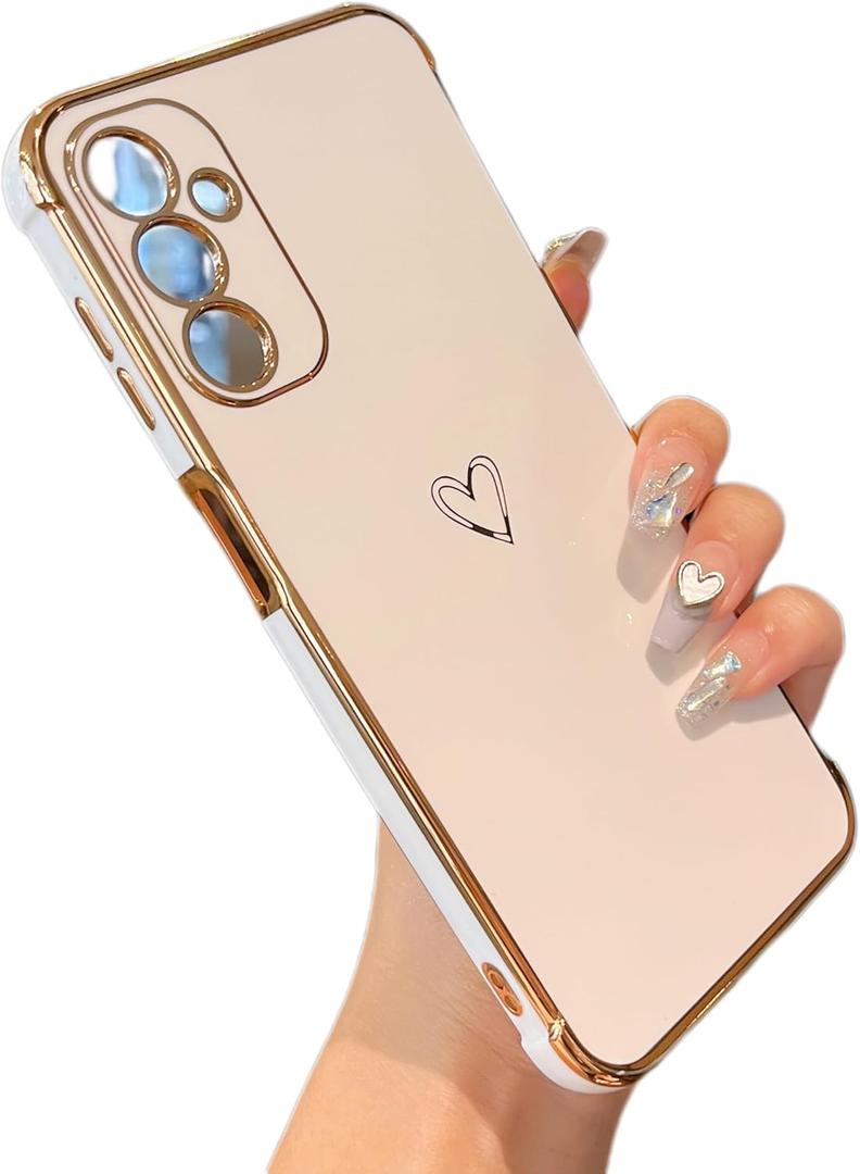 ZTOFERA Designed for Samsung Galaxy A25 5G Case,Cute Plating Edge Love Hearts Pattern with Camera Lens Protection Phone Case for Galaxy A25 6.5", White