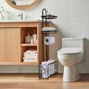Oasis Creations Toilet Paper Holder Tissue Rack Stand with Magazine Toilet Roll Storage Basket- Freestanding, Black Metal