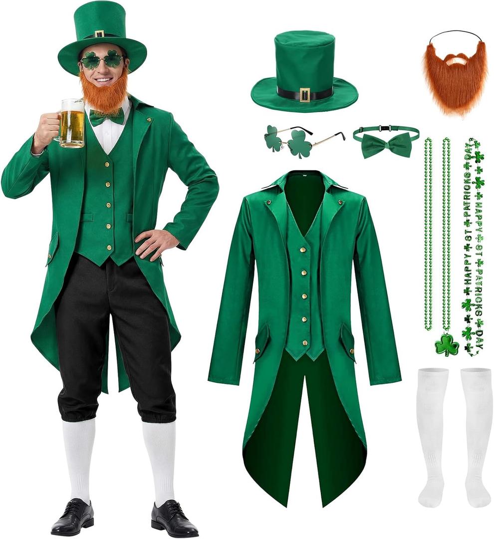 Leprechaun Costume Men,Irish Costume Include Leprechaun Beard Jacket Vest Hat,St Patricks Day Costumes for Men (Small)