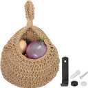 uxcell Hanging Fruit Baskets for Kitchen, Hand-Woven Wall Hanging Storage Jute Basket Teardrop Home Decor Storage for Garlic Potato Vegetable, Brown, M Size Light Brown