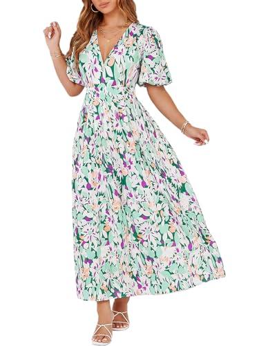 Sissyaki Women's Floral Maxi Dress 2026 Summer Spring Wedding Guest Dress Abstract Green Print XL