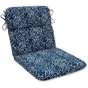 Pillow Perfect Outdoor/Indoor Round Corner Chair Cushion, 40.5" x 21", Blue Merida Indigo