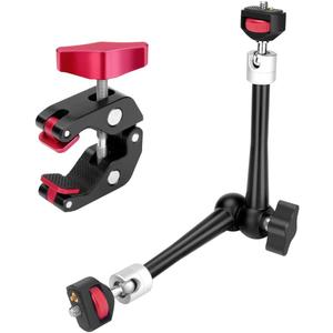 HEMMOTOP 11in Magic Arm Camera Mount Clamp, Max. Payload 5.5 LBS Articulating Arm with Anti-Twist Pins, Rotatable Pads, Adjustable Friction Arm for Monitor, LED Light, Camera Video Rig MS02