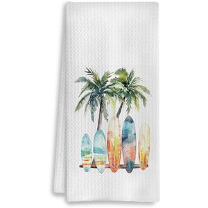 2 x Coastal Summer Beach & Bath Dish Towels - Tropical Palm Tree Decorative Hand Towels for Kitchen & Bathroom Decor, 16x24 Inch, Small