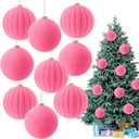 Syhood 9 Pcs 4 Inch Velvet Christmas Balls Large Velvet Xmas Tree Ornaments Balls Decorations Hanging Flocked Ornaments for Christmas Tree Home Garland Holiday Party Decor (Pink)