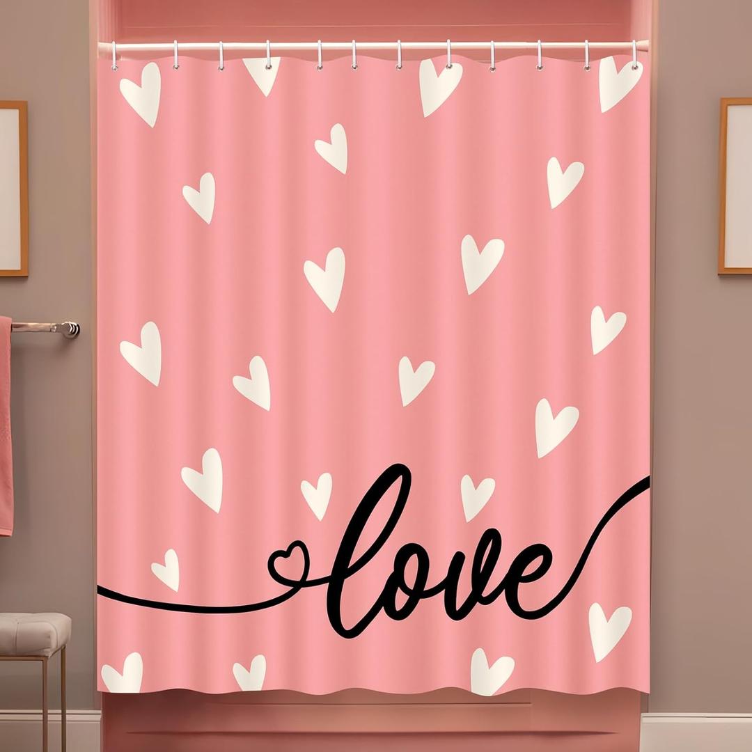 Valentines Shower Curtain Bathroom Decor Pink Love with 12 Hooks 72 x 72 Inches - Style 5