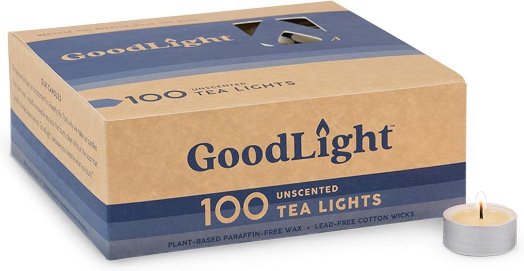 GoodLight Unscented Vegan and Paraffin-Free Tea Light Candles (100 Candles)