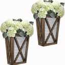 Autumn Alley Large Rustic Farmhouse Wall Planter Set of 2, Farmhouse Decor Wall Hangings for Hanging Planter Indoor, Galvanized Wall Planter, Corrugated Metal, Wooden, Brown - Flowers Not Included