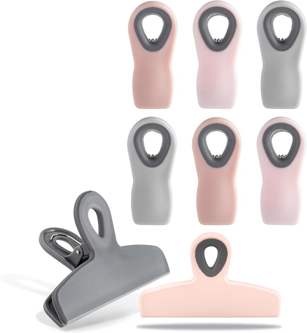 COOK WITH COLOR Bag Clips - Heavy Duty Chip Clip and Refrigerator Magnet Clips for Food Storage with Air Tight Seal Grip, Pink and Grey, Pack of 6