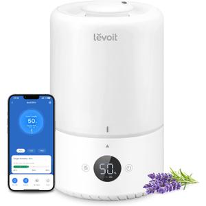 LEVOIT Smart Cool Mist Top Fill Humidifiers for Bedroom with Sensor, Auto Humidity Setting, APP & Voice Control, Essential Oil Diffuser, Ultra Quiet Operation, Super Easy Top Fill, 3L, White
