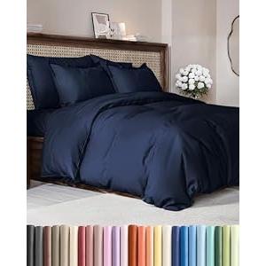 Duvet Cover Oversized King Size - Extra Soft Oversized King Size Duvet Cover - Lightweight, Breathable & Cozy w/ Zipper Closures and Ties - 120" x 98" Inches - (Navy Blue) Comforter Not Included