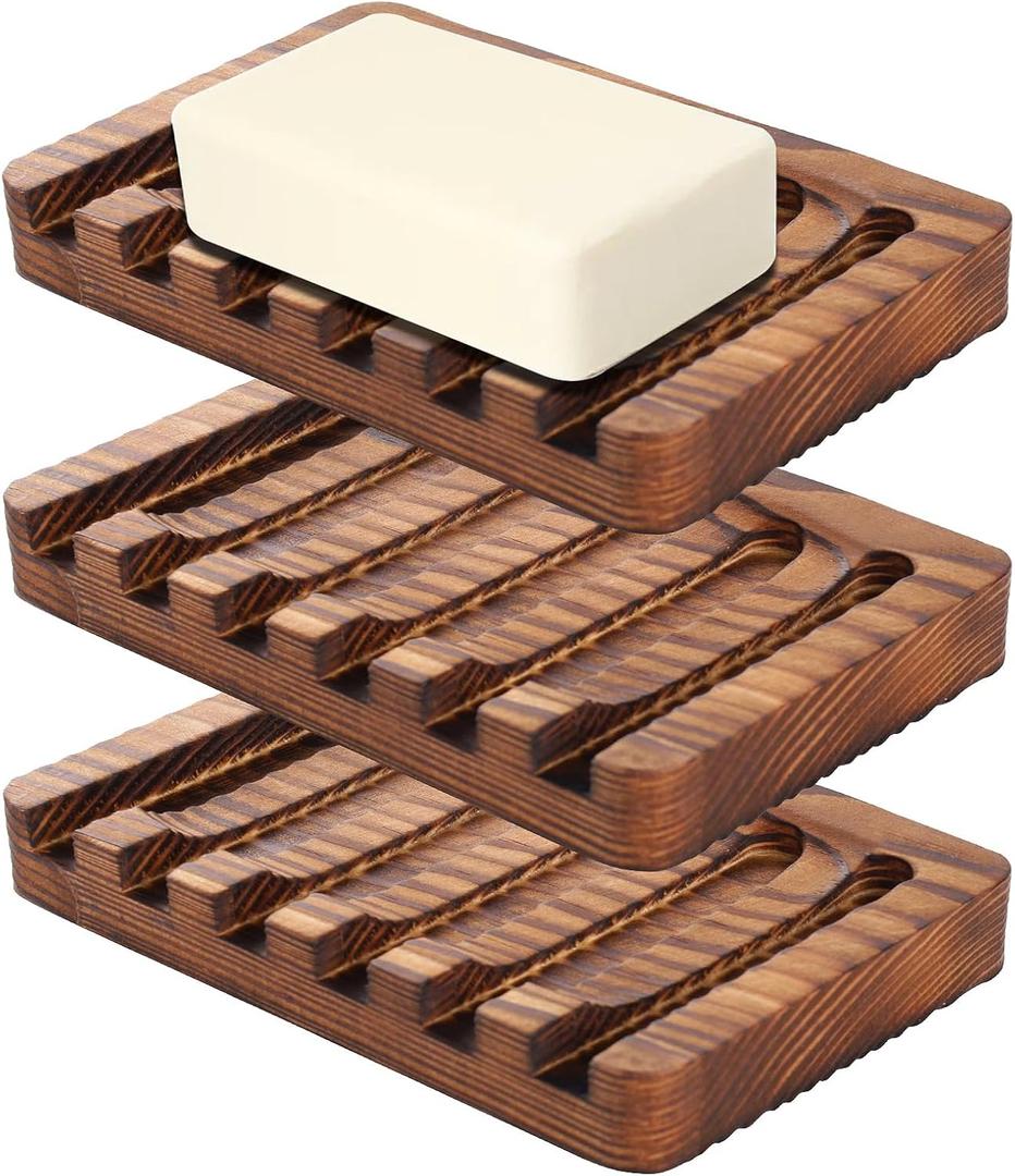 Wood Soap Dish - Wooden Soap Dish for Shower, 3pack Bar Soap Holder, Self Draining Soap Holder Shower for Bathroom, KitchenRustic Style