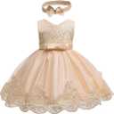 0-6T Toddler Baby Girls Embroidered Tutu Ball Gown Lace Dresses with Headwear (Yellow)