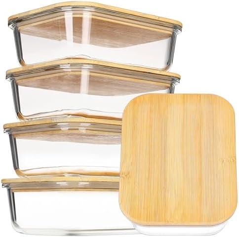 Vtopmart 5 Pack 35oz Glass Containers with Bamboo Lids, Meal Prep Food Storage Containers, BPA Free, Microwave & Dishwasher Safe