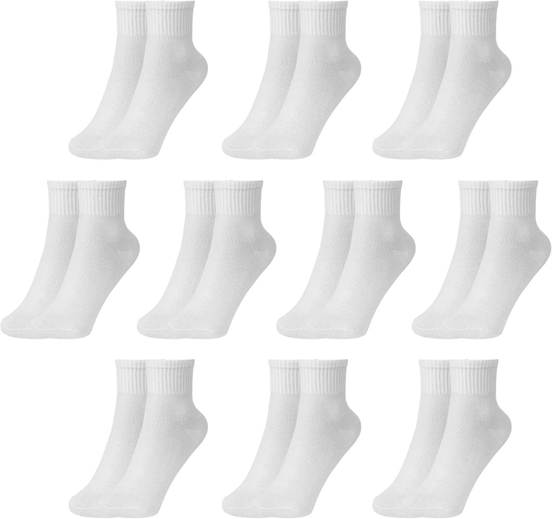 Kids Crew Socks Boys Girls Cotton Athletic Black White Gray School Uniform Children Sports Socks 10 Pairs 3-12 Years (White, XL)