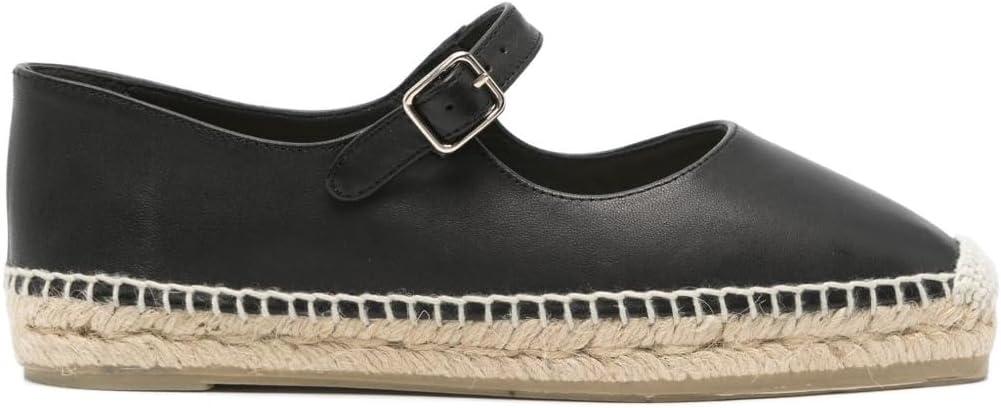 Women's Raffia Espadrille Fisherman Sandals Buckle Mary Jane Flats Platform Strappy Ballet Shoes Casual Loafers for Office Wedding Party (11, Black)