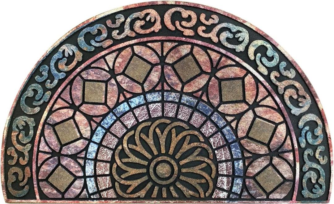 ANDSTAR 18" x 30" Half Round Door Mat Non-Slip Entryway Doormat Durable Rubber Door Mats Low-Profile Heavy Duty Doormat Easy Clean Rugs Indoor Outdoor Entry Decoration for Home, Garage, Patio1 Pc (Colorful Stone Pattern)