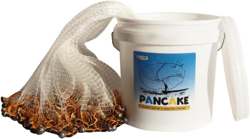 BasicGear Pancake Cast Net  Heavy-Duty 1.0+ lb/ft Weights, 4ft to 12ft Radius, Multiple Mesh Sizes, Pro Grade, Freshwater & Saltwater