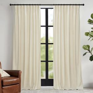 RYB HOME Beige Velvet Curtains 84 inches - Rod Pocket & Back Tab Boho Window Panels Privacy Theraml Insulted Drapes for Bedroom Bathroom, W52 x L84, 1 Pair
