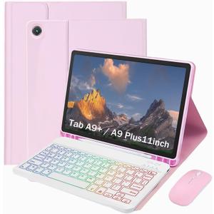 Keyboard Case for Samsung Galaxy Tab A11+ Plus / A9+ Plus 11 Inch, Lightweight Mouse Detachable Backlit Keyboard, Slim Stand Tablet Case with Pen Slot (Pink, A11+ Plus / A9+ Plus Case with Keyboard)