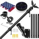 LETSTRY 5FT Flag Pole Kit for Outside House with American Flag & Solar Light,1" Thickened Stainless Steel Wall Mount Flagpole with 180°Adjustable Bracket for Residential Outdoor Porch, Black