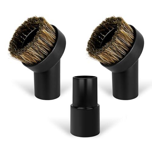 3PCS Horse Hair Brush Vacuum Attachment Set - Black Round Horse Hair Vacuum Attachments & Brushes - Shop Vac Brush Attachment for Most Vacuum Cleaners Accessories - 1 1/4" Vacuum Attachments Included