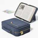 ABC life Bible Cover Case for Women & Men, Denim Material with Support Board, Multi-Pocket Organizer, Smooth Zipper & Separate Handle, 11"x8"x3" Large Size Bible Bag for Bible Study, Church, Gift