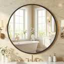 NEWBULIG 30 Inch Round Wall Mirror, Bathroom Mirror for Over Sink, Matte Metal Framed Circle Vanity Mirror, Wall Decor for Bedroom, Entryway, Anti-Rust, Tempered Glass, Hanging or Leaning, Black
