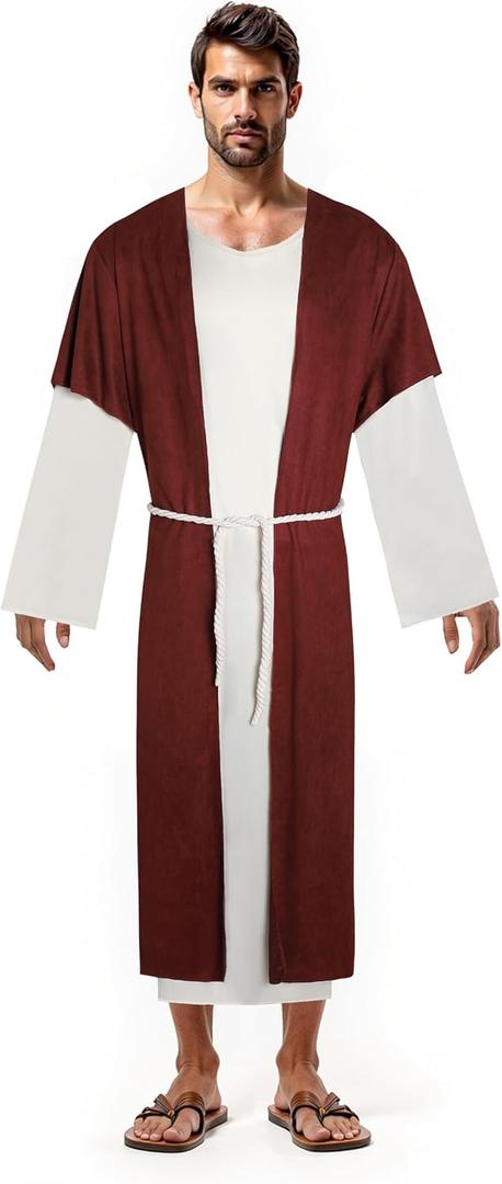 Jesus Costume Adult Men Biblical Robe Set Authentic Nativity Scene Disciple Halloween Christ Costume, Large
